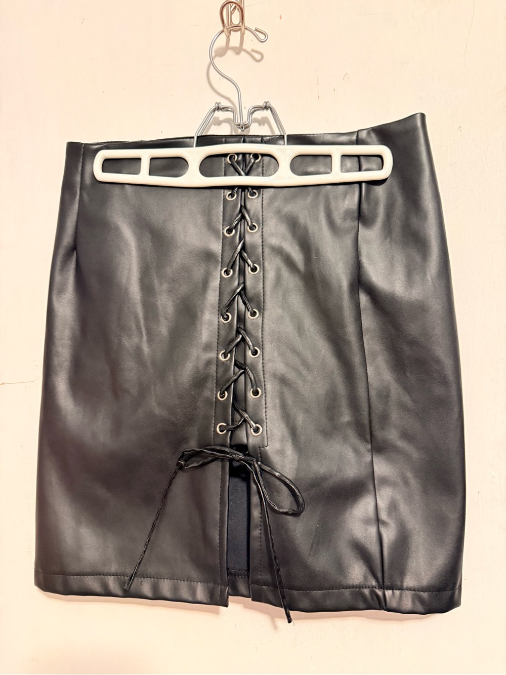 Black Faux Leather Lace-Up Mini Skirt